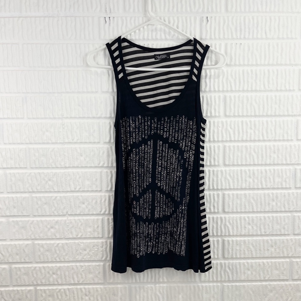 LAUREN MOSHI black striped peace sign tank top